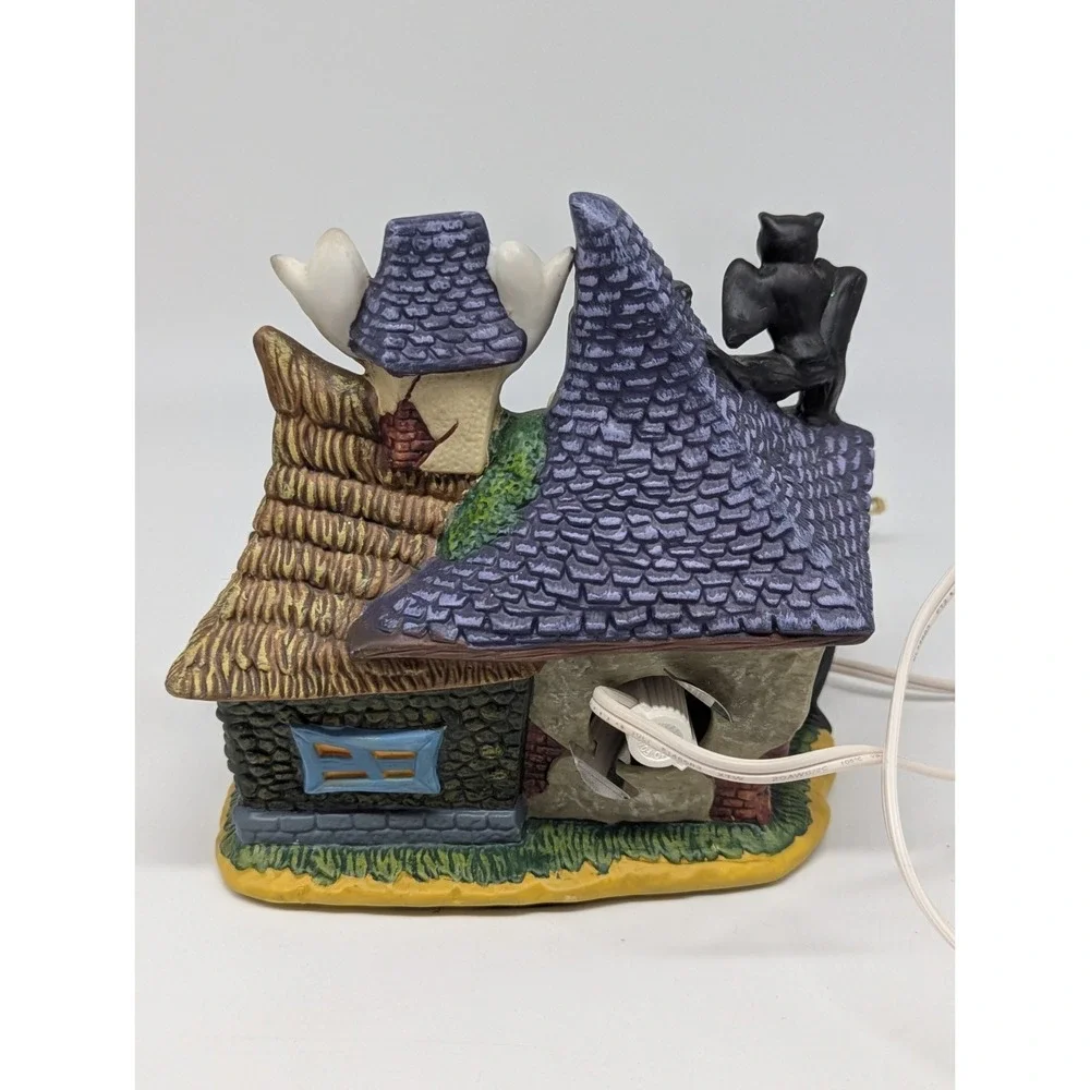 Vtg Spooky Hollow Witch House Porcelain Halloween Village Lighted Town Joann